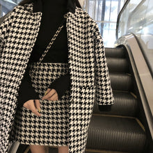 Load image into Gallery viewer, Black and white houndstooth jacket women&#39;s autumn and winter woolen jacket 2020 popular cashmere stitched nine-quarter sleeves