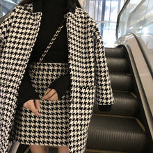 Load image into Gallery viewer, Black and white houndstooth jacket women&#39;s autumn and winter woolen jacket 2020 popular cashmere stitched nine-quarter sleeves