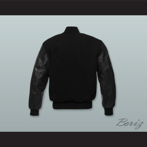 Black Wool and Black Lab Leather Varsity Letterman Jacket