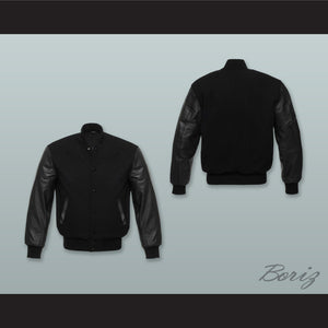Black Wool and Black Lab Leather Varsity Letterman Jacket