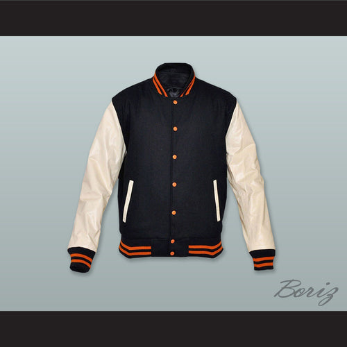 Black Wool and White Lab Leather Varsity Letterman Jacket