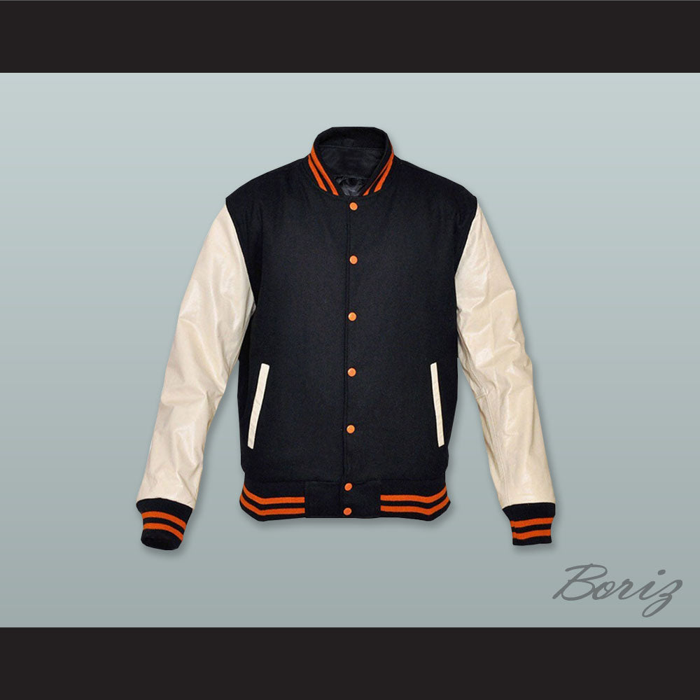 Black Wool and White Lab Leather Varsity Letterman Jacket