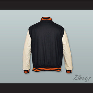 Black Wool and White Lab Leather Varsity Letterman Jacket