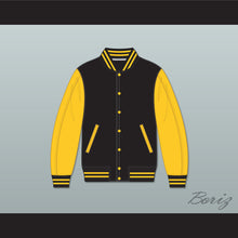 Load image into Gallery viewer, Black and Gold Varsity Letterman Jacket-Style Sweatshirt
