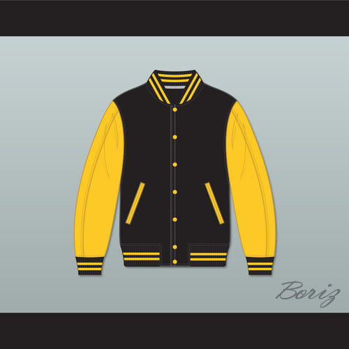 Black and Gold Varsity Letterman Jacket-Style Sweatshirt