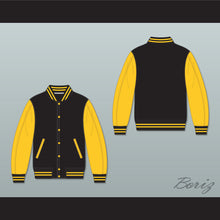 Load image into Gallery viewer, Black and Gold Varsity Letterman Jacket-Style Sweatshirt