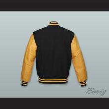 Load image into Gallery viewer, Black Wool and Gold Lab Leather Varsity Letterman Jacket