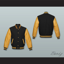 Load image into Gallery viewer, Black Wool and Gold Lab Leather Varsity Letterman Jacket