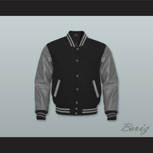 Load image into Gallery viewer, Black Wool and Gray Lab Leather Varsity Letterman Jacket