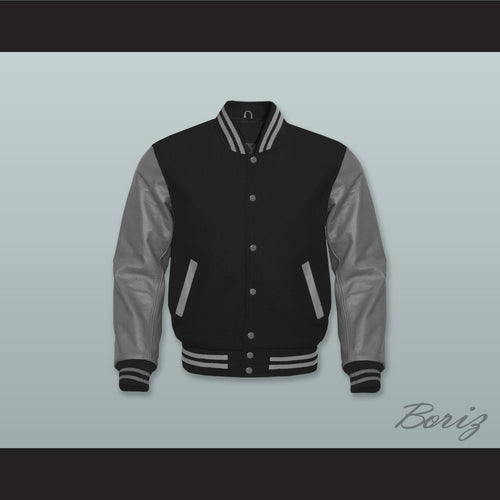Black Wool and Gray Lab Leather Varsity Letterman Jacket