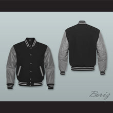 Load image into Gallery viewer, Black Wool and Gray Lab Leather Varsity Letterman Jacket