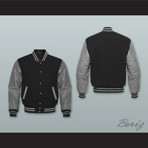 Black Wool and Gray Lab Leather Varsity Letterman Jacket