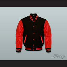 Load image into Gallery viewer, Black Wool and Red Lab Leather Varsity Letterman Jacket
