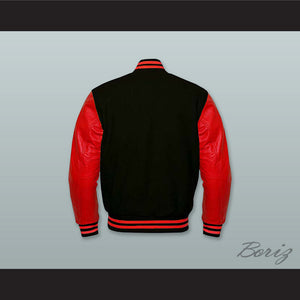 Black Wool and Red Lab Leather Varsity Letterman Jacket