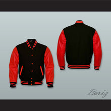 Load image into Gallery viewer, Black Wool and Red Lab Leather Varsity Letterman Jacket