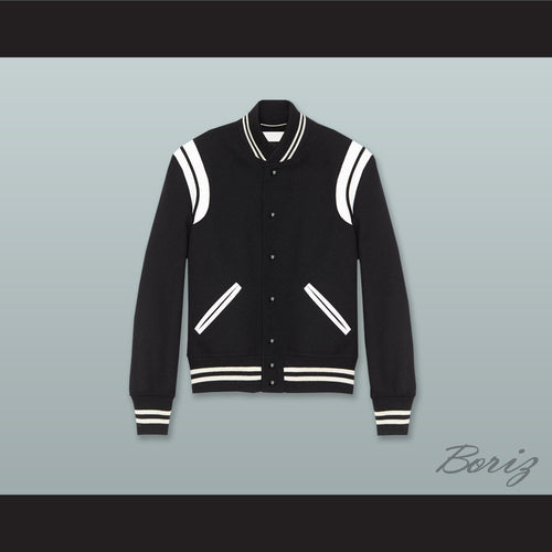 Black and White Varsity Letterman Jacket-Style Sweatshirt 2