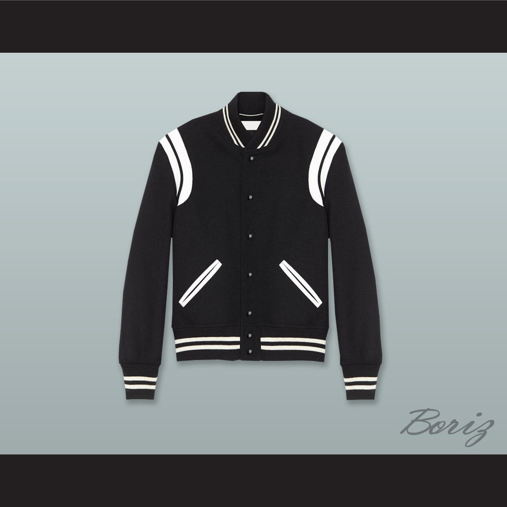 Black and White Varsity Letterman Jacket-Style Sweatshirt 2