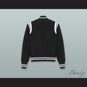 Black and White Varsity Letterman Jacket-Style Sweatshirt 2