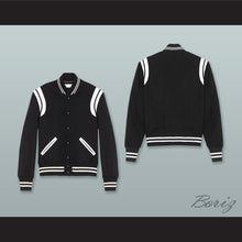 Load image into Gallery viewer, Black and White Varsity Letterman Jacket-Style Sweatshirt 2