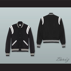 Black and White Varsity Letterman Jacket-Style Sweatshirt 2