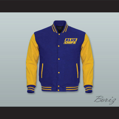 Blue Chips Royal Blue Wool and Yellow Gold Lab Leather Varsity Letterman Jacket