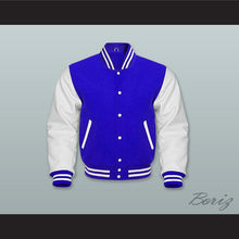 Load image into Gallery viewer, Blue Wool and White Lab Leather Varsity Letterman Jacket