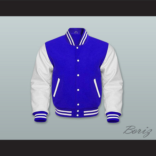 Blue Wool and White Lab Leather Varsity Letterman Jacket