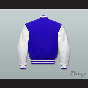 Blue Wool and White Lab Leather Varsity Letterman Jacket
