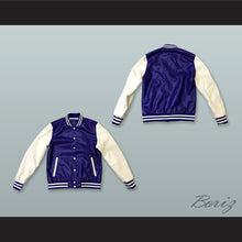 Load image into Gallery viewer, Blue and White Lab Leather Varsity Letterman Jacket