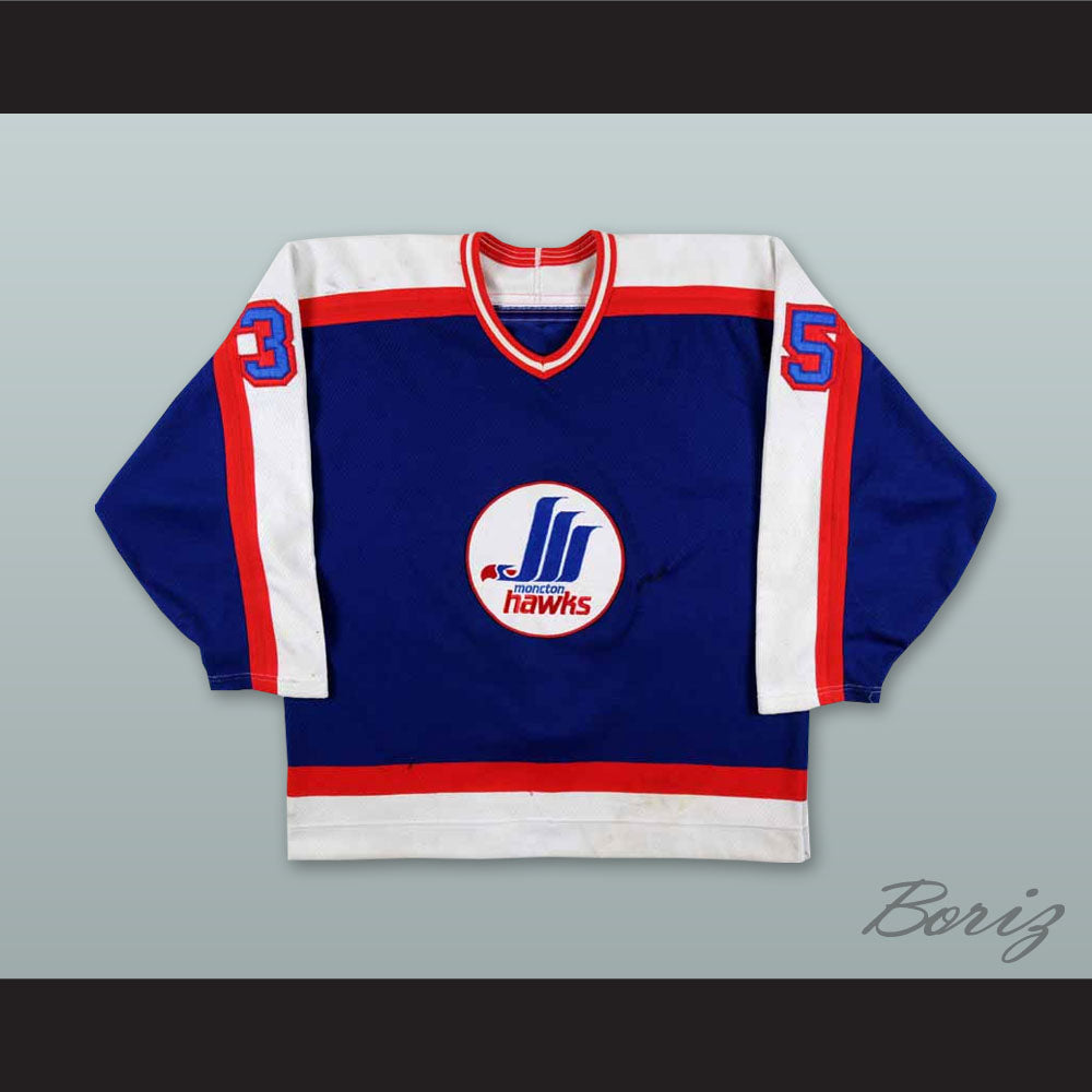 Bob Essensa 35 Moncton Hawks Blue Hockey Jersey