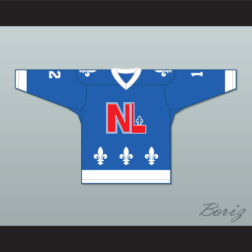 Bob Clermont 12 Le National de Québec Blue Hockey Jersey- Lance et compte (He Shoots, He Scores)
