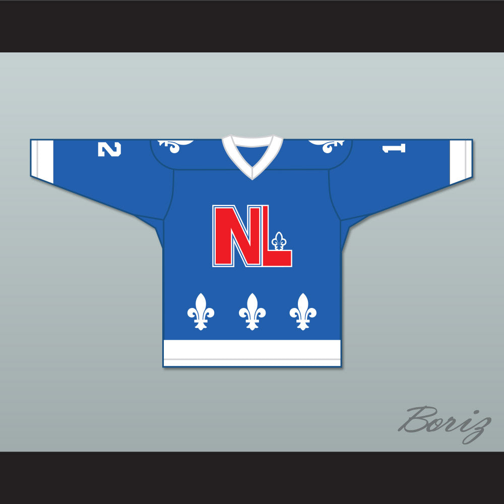 Bob Clermont 12 Le National de Québec Blue Hockey Jersey- Lance et compte (He Shoots, He Scores)