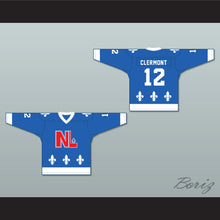 Load image into Gallery viewer, Bob Clermont 12 Le National de Québec Blue Hockey Jersey- Lance et compte (He Shoots, He Scores)