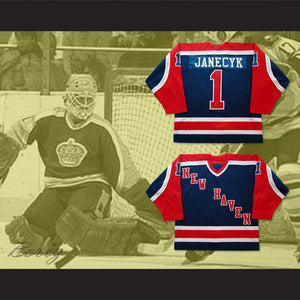 Bob Janecyk 1 New Haven Nighthawks Dark Blue Hockey Jersey