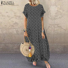 Load image into Gallery viewer, Bohemian Beach Maxi Dress Womens Printed Summer Sundress ZANZEA 2020 Casual Polka Dot Baggy Sarafans Vestidos Plus Size Robe