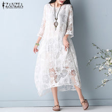 Load image into Gallery viewer, Bohemian Lace Stiching Maxi Dress Women&#39;s Summer Sundress ZANZEA 2020 Casual Sexy V neck Long Vestidos Plus Size Pleated Robe