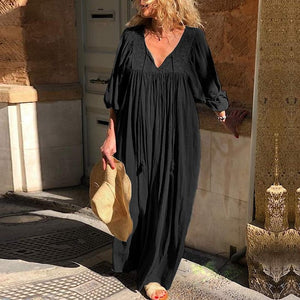 Bohemian Lace Stiching Maxi Dress Women's Summer Sundress ZANZEA 2020 Casual Sexy V neck Long Vestidos Plus Size Pleated Robe