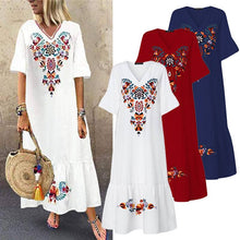 Load image into Gallery viewer, Bohemian Printed Maxi Dress ZANZEA 2020 Women's Sundress Summer Casual V-Neck Vestidos Female Short Sleeve Floral Ruffle Robe