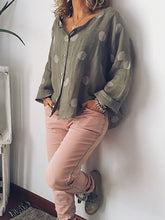 Load image into Gallery viewer, Boho Women Summer Cotton blend Tops V Neck Dot Top Blouse Casual Loose Baggy Tops Shirts Plus Size