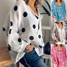 Load image into Gallery viewer, Boho Women Summer Cotton blend Tops V Neck Dot Top Blouse Casual Loose Baggy Tops Shirts Plus Size