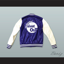 Load image into Gallery viewer, Bombers Tournament Shoot Out Blue and White Lab Leather Varsity Letterman Jacket