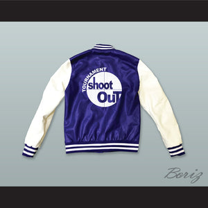 Bombers Tournament Shoot Out Blue and White Lab Leather Varsity Letterman Jacket