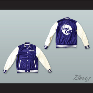 Bombers Tournament Shoot Out Blue and White Lab Leather Varsity Letterman Jacket