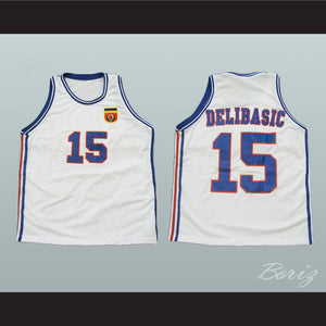 Mirza Delibasic 15 Yugoslavia White Basketball Jersey