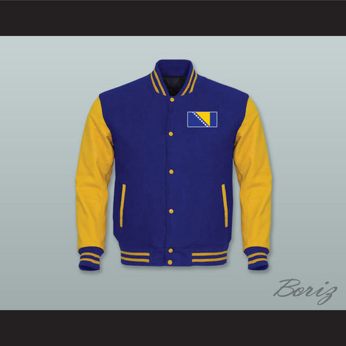 Bosnia and Herzegovina Royal Blue Wool and Yellow Gold Lab Leather Varsity Letterman Jacket