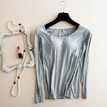 Load image into Gallery viewer, Bra Padded Basic T-shirt Women Modal Long Sleeve O Neck Solid Tee Shirt Built In Bra Casual Soft Breathable Tee Tops Hi-Q