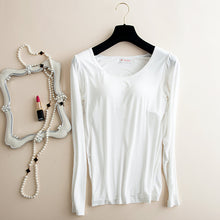 Load image into Gallery viewer, Bra Padded Basic T-shirt Women Modal Long Sleeve O Neck Solid Tee Shirt Built In Bra Casual Soft Breathable Tee Tops Hi-Q
