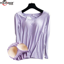 Load image into Gallery viewer, Bra Padded Basic T-shirt Women Modal Long Sleeve O Neck Solid Tee Shirt Built In Bra Casual Soft Breathable Tee Tops Hi-Q