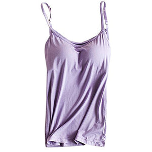 Bra Padded Lingerie Active Strap Cami Women Modal Workout Tank Top Candy Colors Pajama Shirt with Built in Shelf Bra