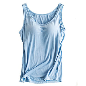 Bra Padded Lingerie Active Strap Cami Women Modal Workout Tank Top Candy Colors Pajama Shirt with Built in Shelf Bra